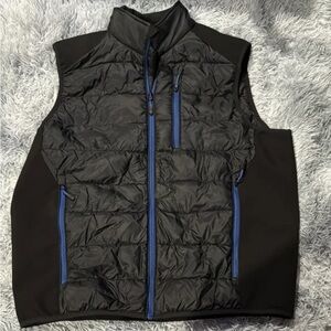 Men's Black Quilted Vest with Blue Trim